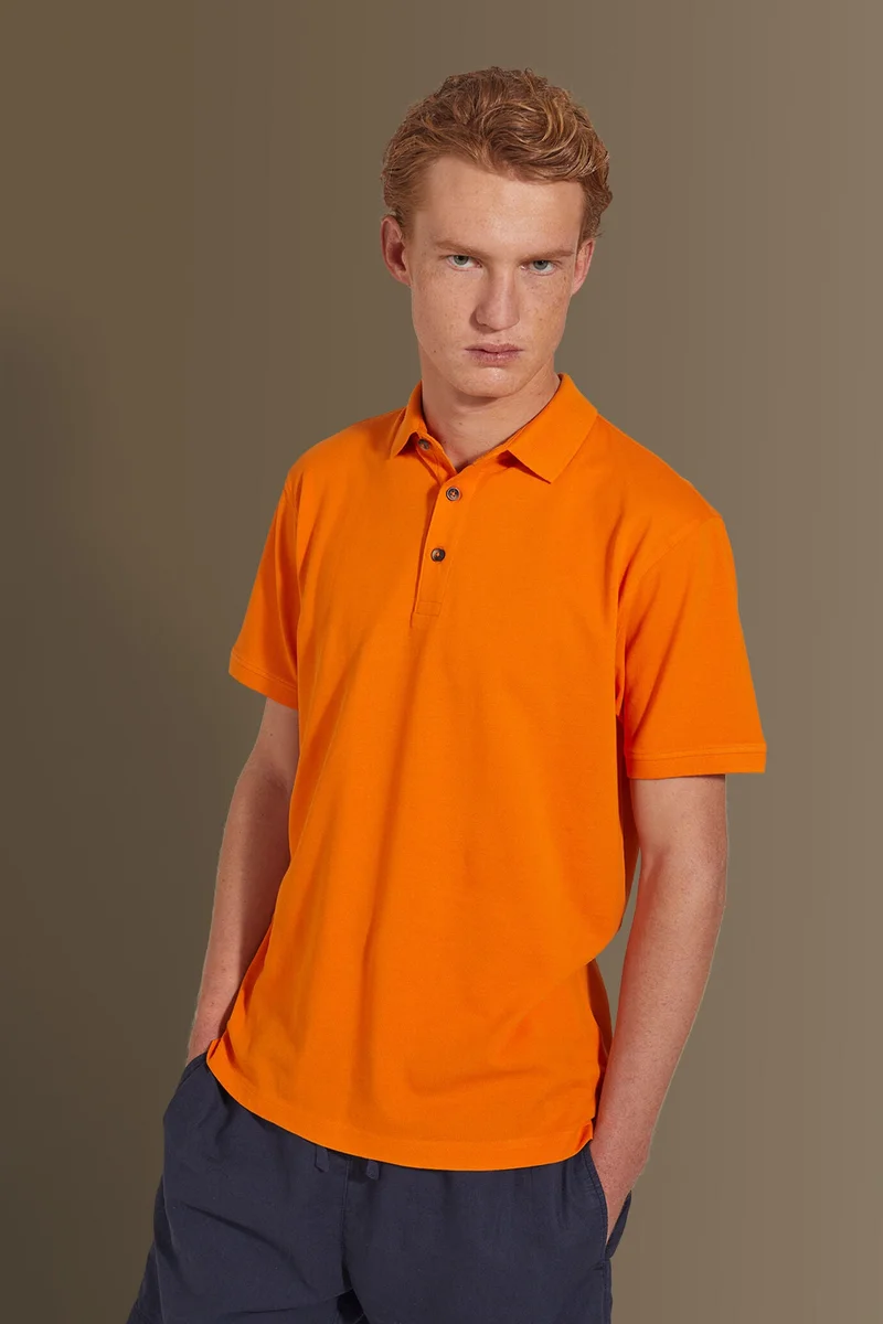 دوبل غانغر Short sleeves polo 100% cotton piquet solid colour - Orange
