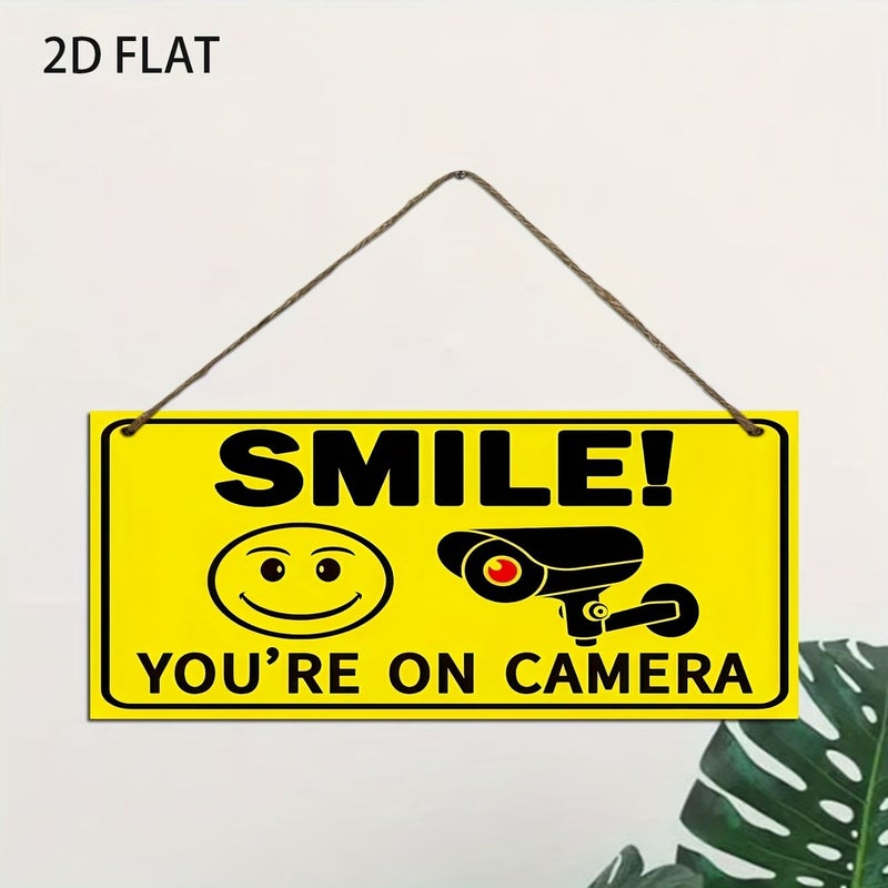 Vintage Wooden Decorative Sign With Surveillance Camera 1pc - Image 1