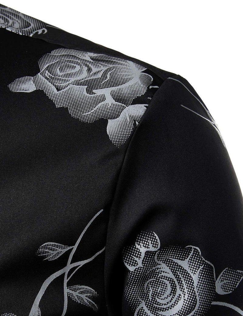 ZEROYAA Mens Hipster 3D White Rose Floral Printed Slim Fit Long Sleeve Button Down Dress Shirts ZZCL22 Black White Large - Image 5