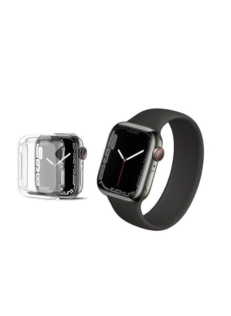 vesus 2-Pack Solo Loop Band Silicone Elastic Strap and Case for Apple Watch Series 7 45mm Medium Size Black