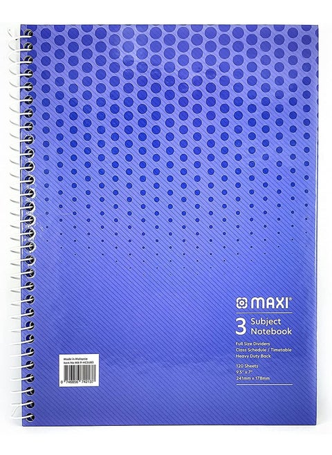 120-Sheet B5 Size Hard Cover 3-Subject Notebook Multicolour