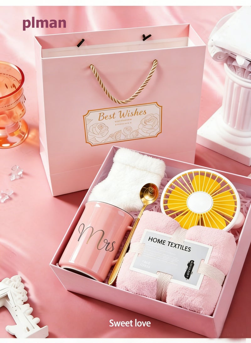 Plman 7 Pcs Gifts Basket for Women - Valentine's Day,Birthday Gift Box Set Inspirational Gift for Women Friendship,Friend Gifts for Women Romantic Pink Home Decor, Ideal Ramadan Eid Valentine’s Day Birthday Wedding Gift for Her, Party Souvenir - Image 1