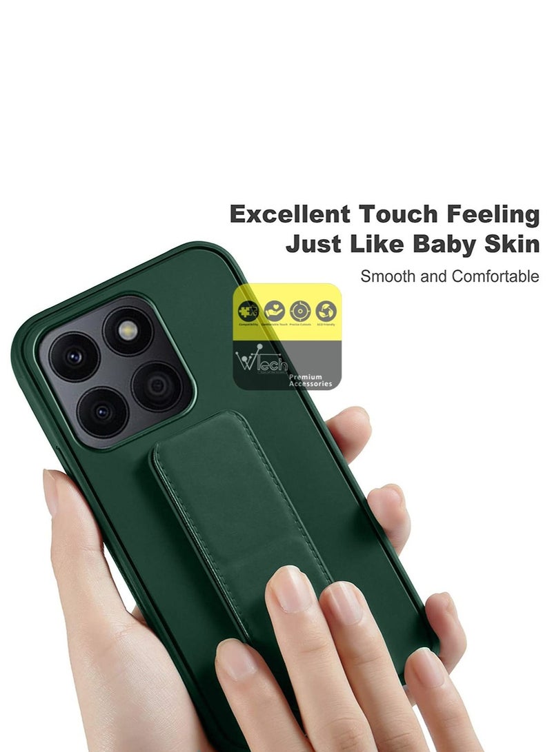 Wtech PU Leather Hand Strap Grip And Magnetic Holder Car Mount Case Cover For Honor X8 5G / Honor 6X 2022 Dark Green - Image 4