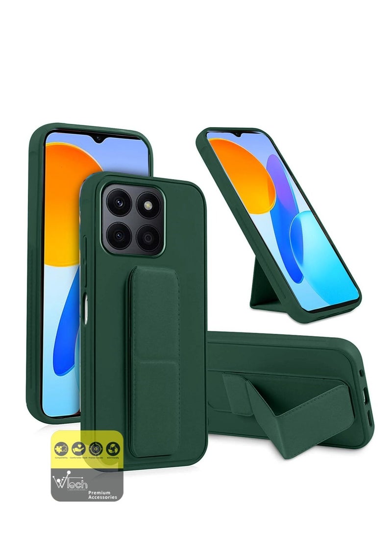 Wtech PU Leather Hand Strap Grip And Magnetic Holder Car Mount Case Cover For Honor X8 5G / Honor 6X 2022 Dark Green - Image 1