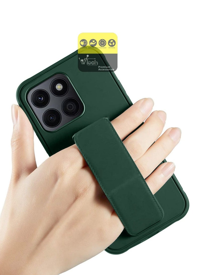 Wtech PU Leather Hand Strap Grip And Magnetic Holder Car Mount Case Cover For Honor X8 5G / Honor 6X 2022 Dark Green - Image 5