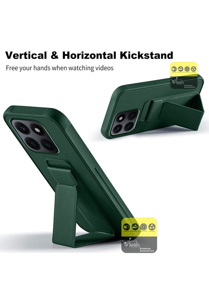 Wtech PU Leather Hand Strap Grip And Magnetic Holder Car Mount Case Cover For Honor X8 5G / Honor 6X 2022 Dark Green - Image 2