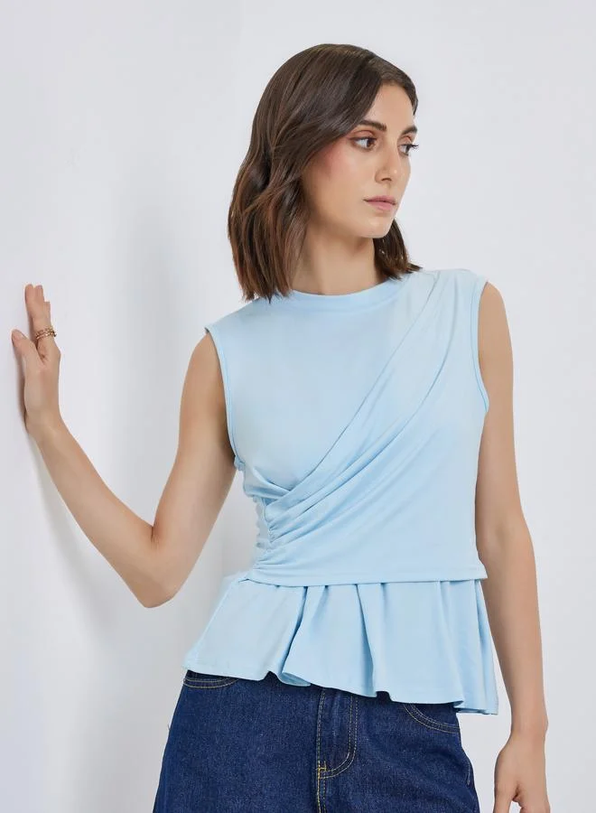 Take Two Solid Sleeveless Asymmetric Detail Top