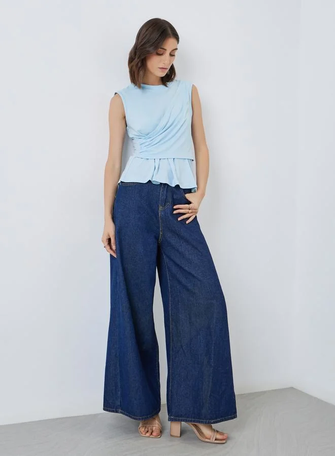 Take Two Solid Sleeveless Asymmetric Detail Top