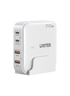 Unitek P1228AWH01-UK Slim Compact Charging Station 70W ( 4-in-1 Desktop GaN Charger (2*USB-C PD + 2*USB-A QC3.0), with 1.5M Power Cord.