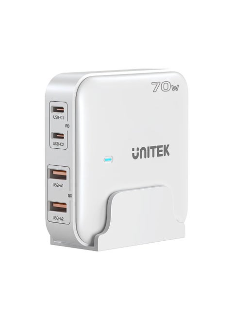 Unitek P1228AWH01-UK Slim Compact Charging Station 70W ( 4-in-1 Desktop GaN Charger (2*USB-C PD + 2*USB-A QC3.0), with 1.5M Power Cord.