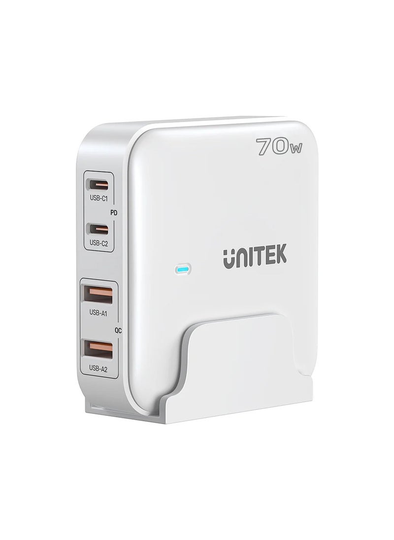 UNITEK Unitek P1228AWH01-UK Slim Compact Charging Station 70W ( 4-in-1 Desktop GaN Charger (2*USB-C PD + 2*USB-A QC3.0), with 1.5M Power Cord.  - Image 1