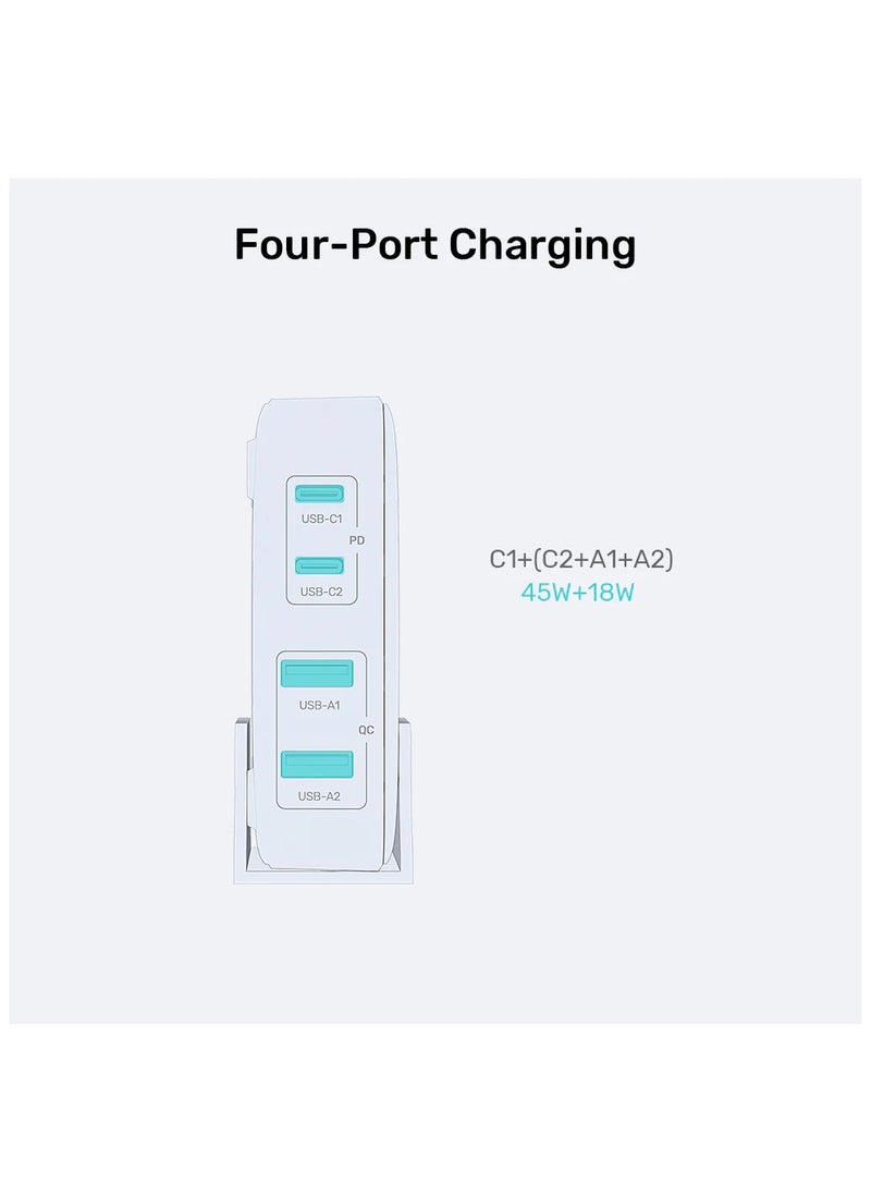 UNITEK - Unitek P1228AWH01-UK Slim Compact Charging Station 70W ( 4-in-1 Desktop GaN Charger (2*USB-C PD + 2*USB-A QC3.0), with 1.5M Power Cord. - Image 1