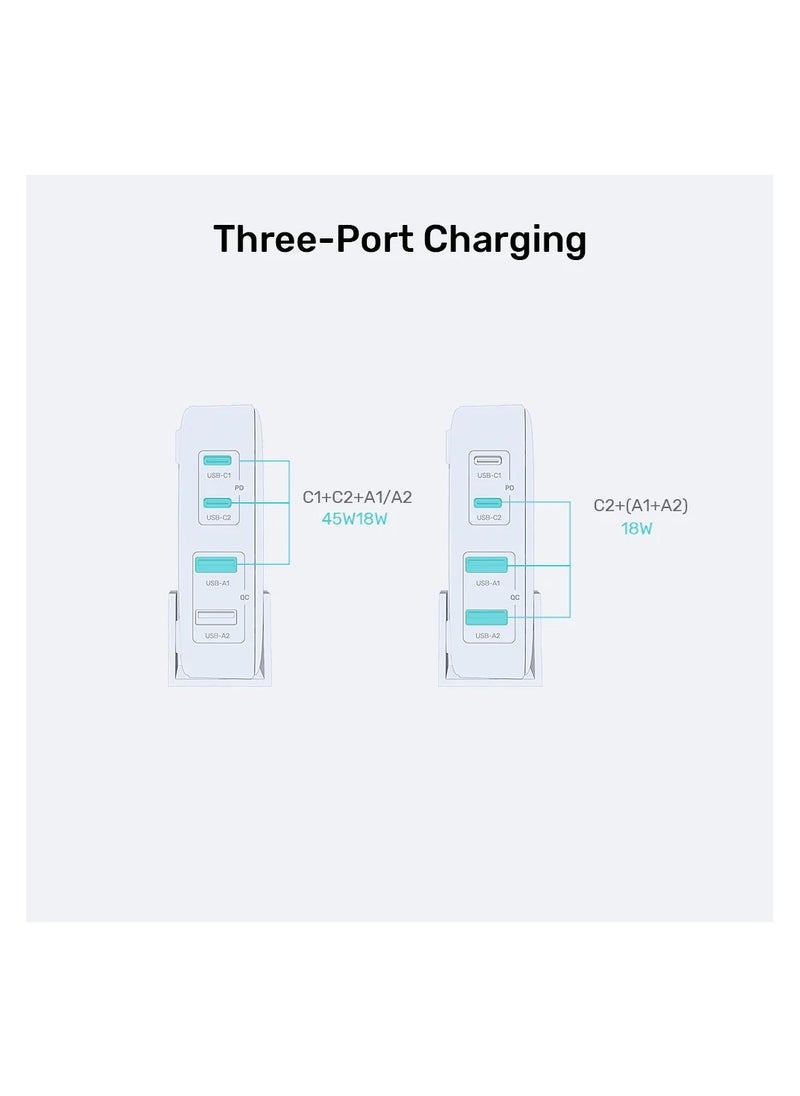 UNITEK - Unitek P1228AWH01-UK Slim Compact Charging Station 70W ( 4-in-1 Desktop GaN Charger (2*USB-C PD + 2*USB-A QC3.0), with 1.5M Power Cord. - Image 1