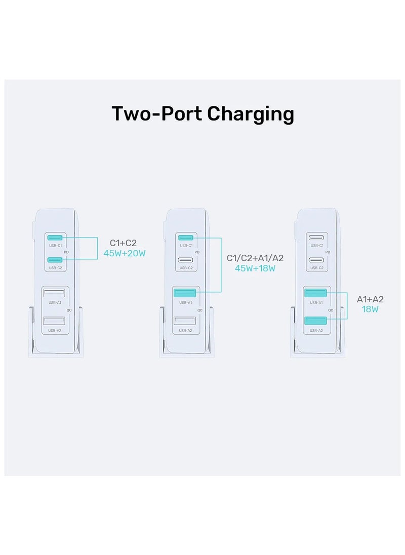 UNITEK - Unitek P1228AWH01-UK Slim Compact Charging Station 70W ( 4-in-1 Desktop GaN Charger (2*USB-C PD + 2*USB-A QC3.0), with 1.5M Power Cord. - Image 1
