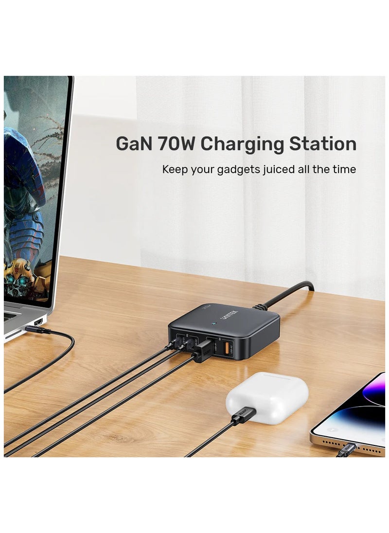 UNITEK Unitek P1228AWH01-UK Slim Compact Charging Station 70W ( 4-in-1 Desktop GaN Charger (2*USB-C PD + 2*USB-A QC3.0), with 1.5M Power Cord.  - Image 2