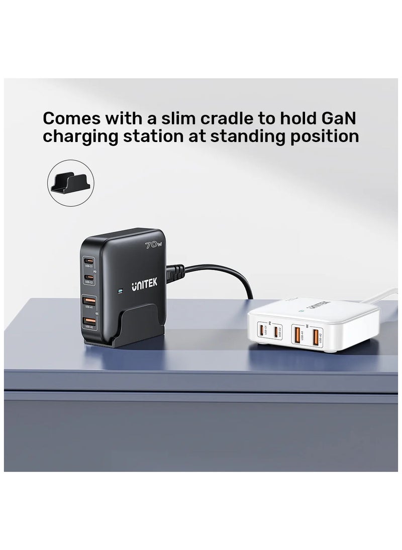 UNITEK Unitek P1228AWH01-UK Slim Compact Charging Station 70W ( 4-in-1 Desktop GaN Charger (2*USB-C PD + 2*USB-A QC3.0), with 1.5M Power Cord.  - Image 5