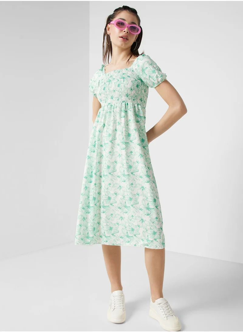 Ginger Puff Sleeve Floral Midi Dress