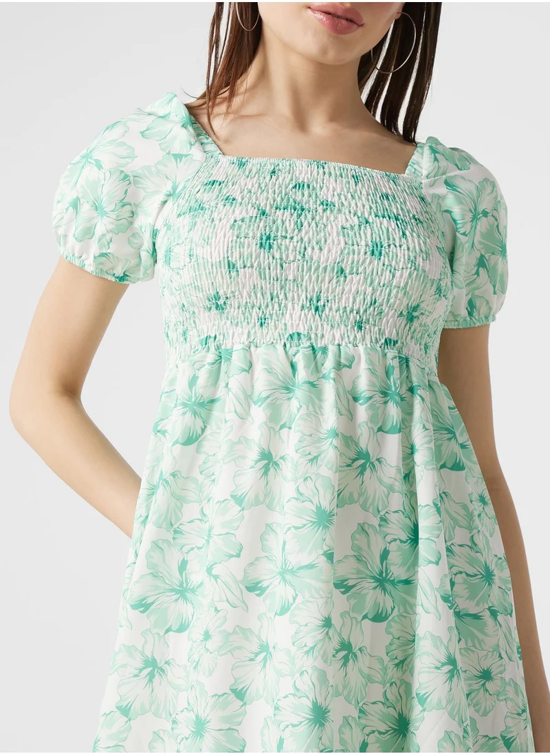 Ginger Puff Sleeve Floral Midi Dress