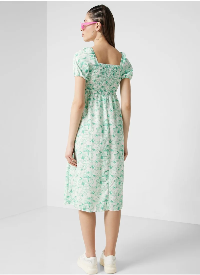 Ginger Puff Sleeve Floral Midi Dress