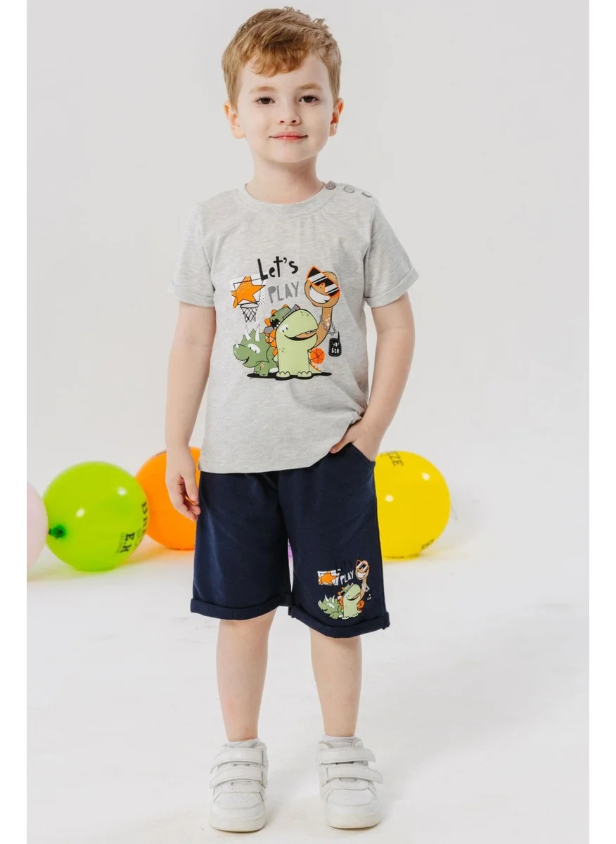 بريز Boy Shorts Set Playtime Happy Animals Printed 1-4 Years, Light Gray Melange
