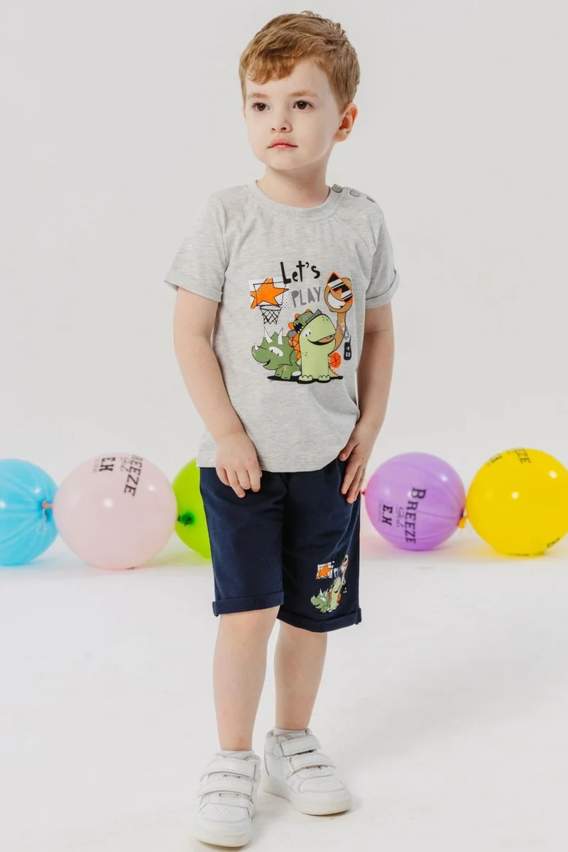 Breeze Boy Shorts Set Playtime Happy Animals Printed 1-4 Years, Light Gray Melange
