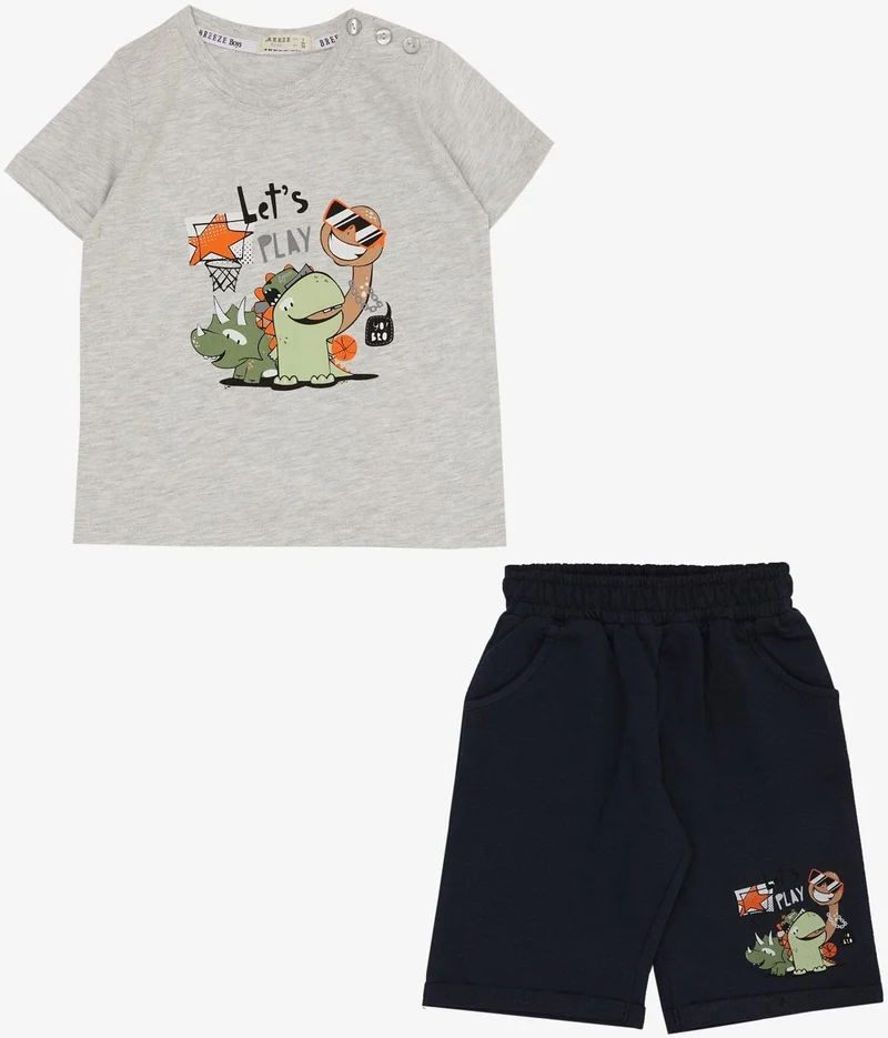 Breeze Boy Shorts Set Playtime Happy Animals Printed 1-4 Years, Light Gray Melange