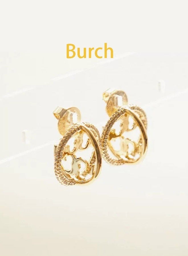 Burch Women's three-dimensional surround inlaid with rhinestone stud earrings double T classic logo exquisite, small and elegant - Image 1