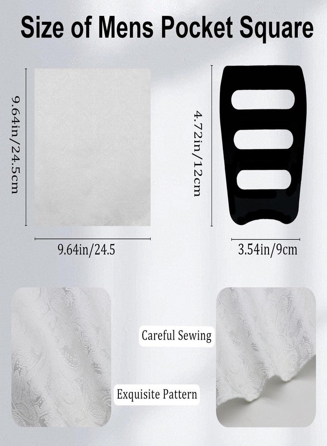 Gsyziux Paisley Pocket Squares for Men, Elegant Mens Handkerchiefs with Suit Pocket Square Holder for Business Banquet Party (White) - Image 3