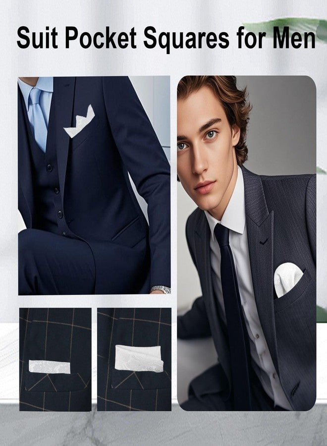 Gsyziux Paisley Pocket Squares for Men, Elegant Mens Handkerchiefs with Suit Pocket Square Holder for Business Banquet Party (White) - Image 5