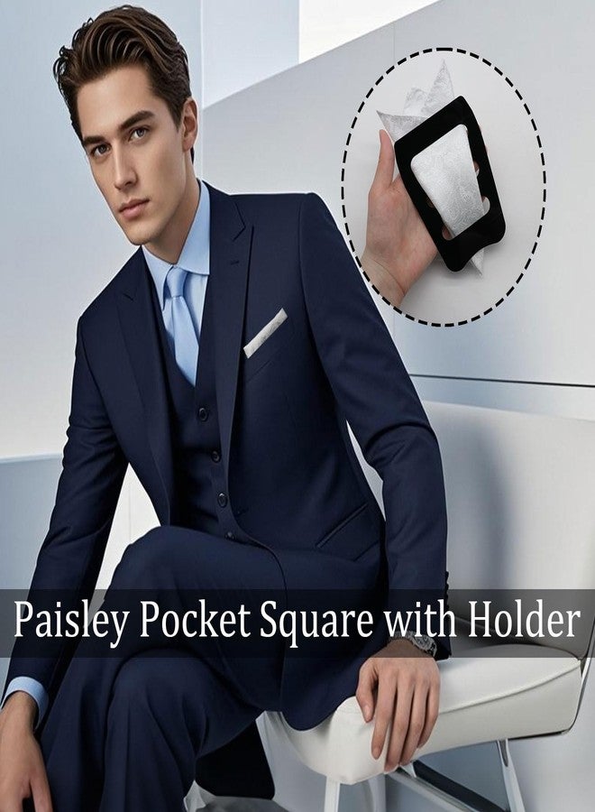 Gsyziux Paisley Pocket Squares for Men, Elegant Mens Handkerchiefs with Suit Pocket Square Holder for Business Banquet Party (White) - Image 2