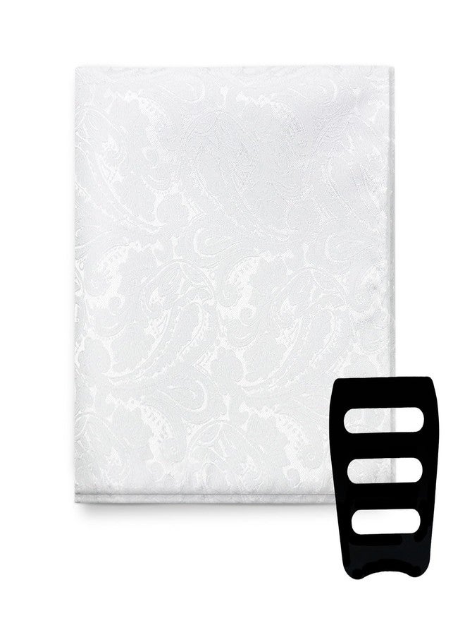 Gsyziux Paisley Pocket Squares for Men, Elegant Mens Handkerchiefs with Suit Pocket Square Holder for Business Banquet Party (White) - Image 1