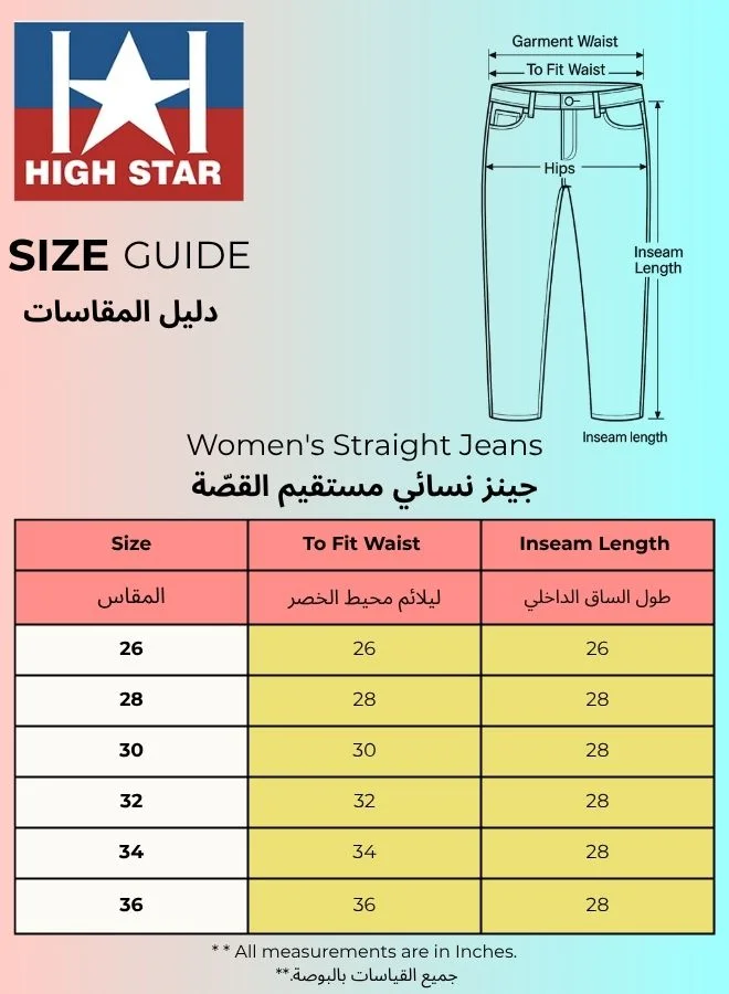 HIGH STAR Women's Black Cotton Blend Bleached Full Length Straight Fit Jeans
