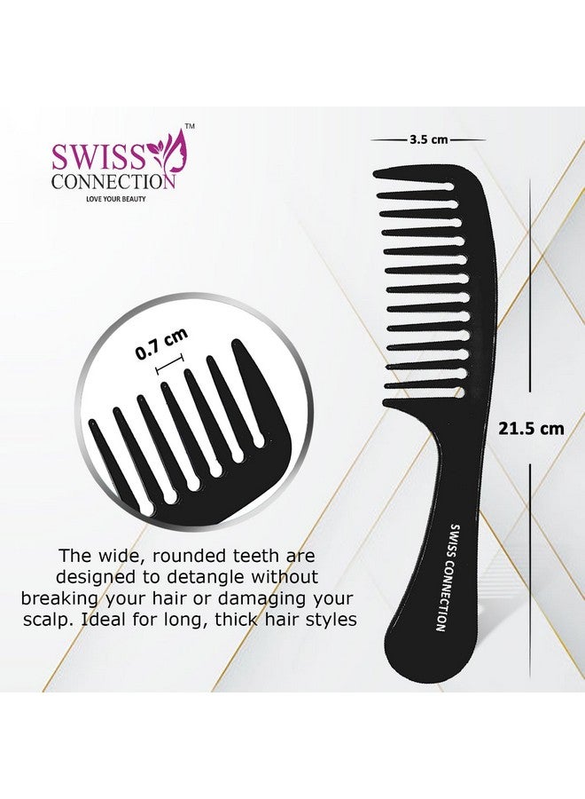 Swiss Connection Large Wide-Tooth with Narrow-Tooth | Smooth Rounded Professional Wide Comb, Tail Comb, Dresser Hair Comb Styling Comb - Perfectly Grade for Men and Women Pack of 2 - Image 2