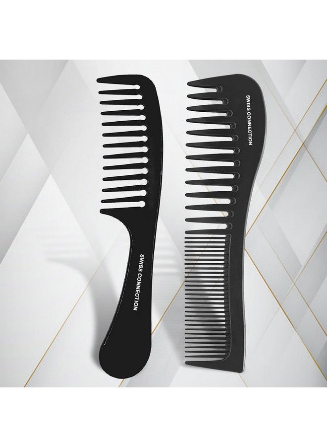 Swiss Connection Large Wide-Tooth with Narrow-Tooth | Smooth Rounded Professional Wide Comb, Tail Comb, Dresser Hair Comb Styling Comb - Perfectly Grade for Men and Women Pack of 2 - Image 1