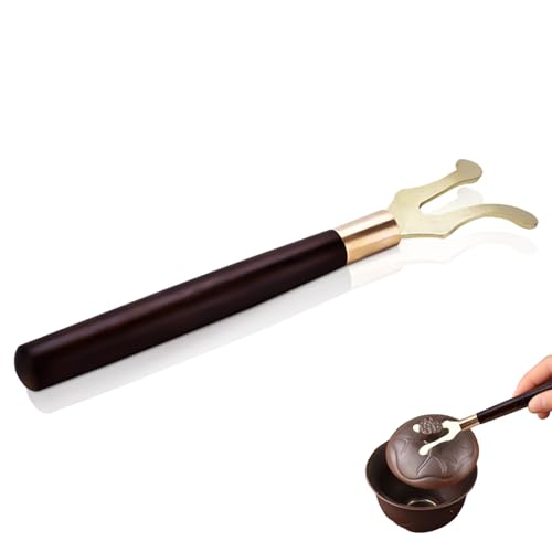 Agatige Teapot Lid Clip Heat Insulation Tea Kettle Cover Fork with Wooden Handle Tea Tools for Cast Iron Japanese Kettle Tetsubin Kung Fu Hot Tea Pot 