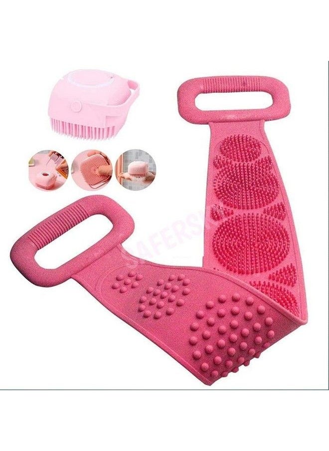 SAFERSKY ® 2 Pcs Combo Silicone Soft Cleaning Body Bath Brush With Shampoo Dispenser Back Scrubber Bath Brush Washer For Dead Skin Removal Gentle Massage Exfoliation For Kids Men & Women (Multi Color)  - Image 4