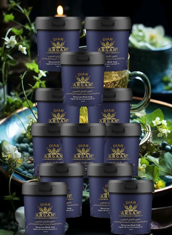 Diar Argan 12 Pieces Moroccan Black Soap Nigella Oil Tea Tree Essential Oil 600grams - Image 1