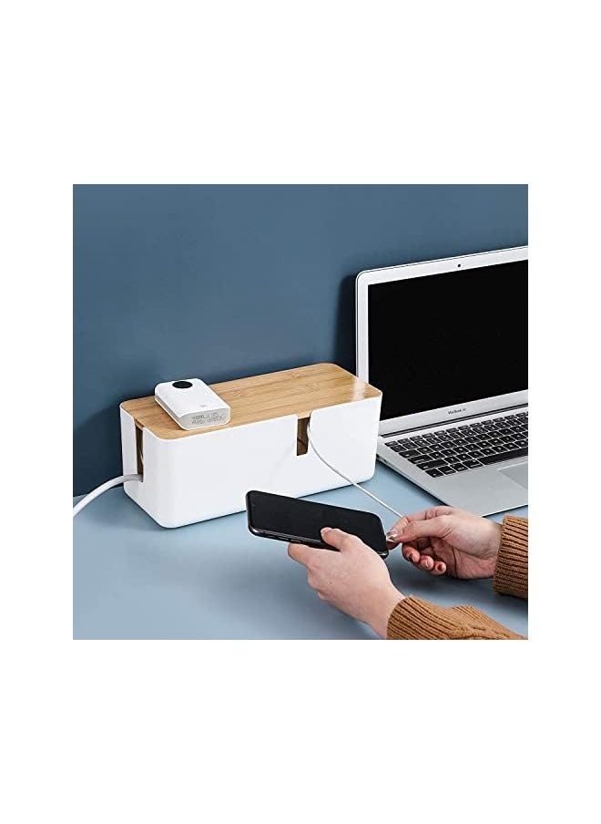 BELLSBERRY Cable Management Box, Cable organize Box with Bamboo Lid To Cover And Hide & Power Strips & Cords for TV Computer Wire Hiding  - Image 4
