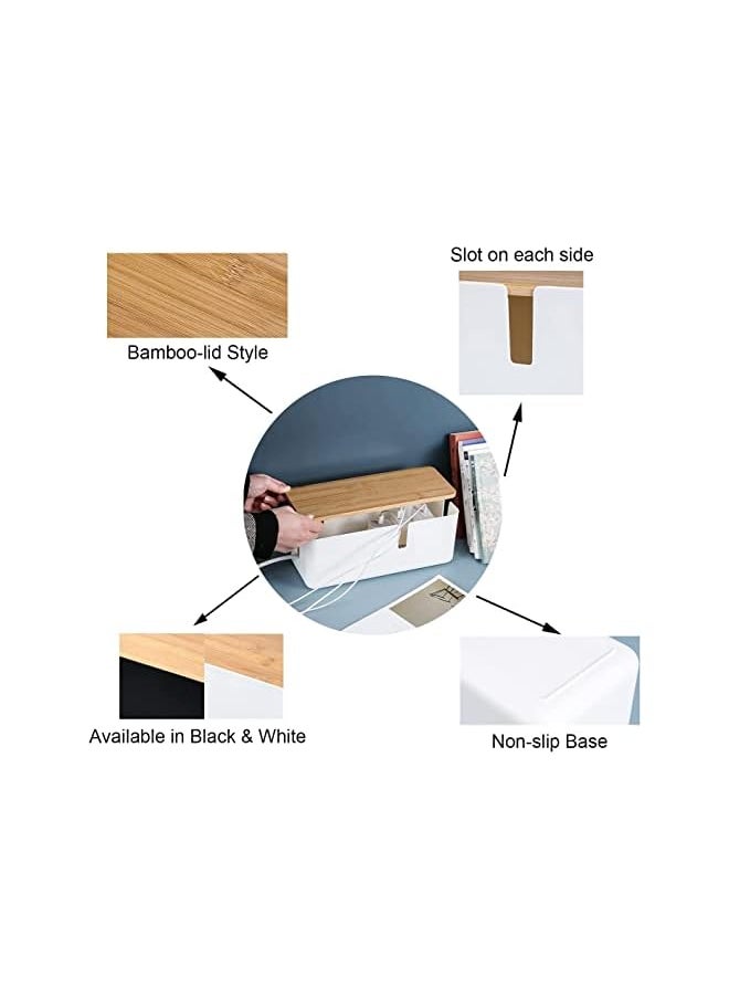 BELLSBERRY Cable Management Box, Cable organize Box with Bamboo Lid To Cover And Hide & Power Strips & Cords for TV Computer Wire Hiding  - Image 2