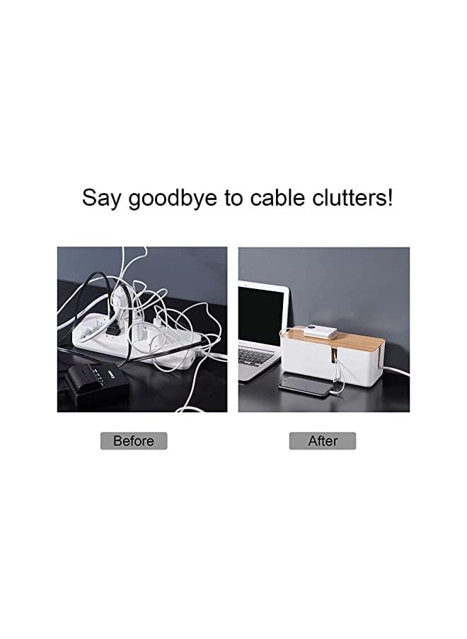 BELLSBERRY Cable Management Box, Cable organize Box with Bamboo Lid To Cover And Hide & Power Strips & Cords for TV Computer Wire Hiding  - Image 3