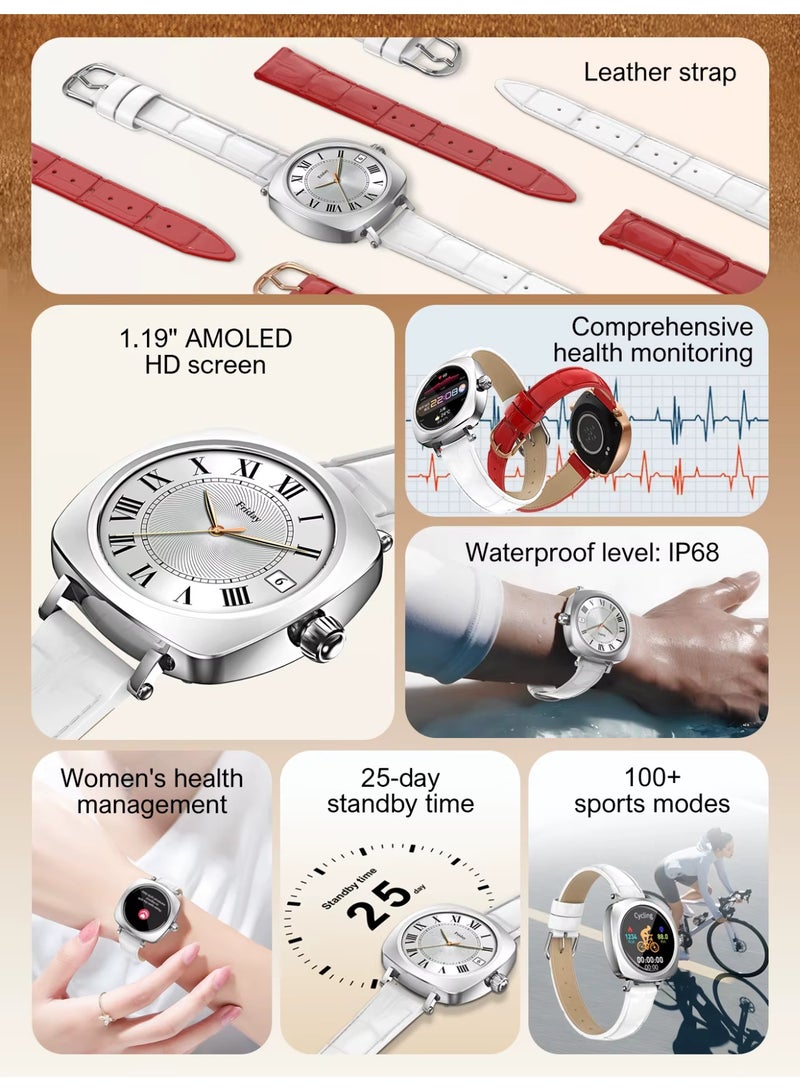 LDNIO Ladies Smart Watch (Upgraded 2025) – 1.19″ AMOLED HD Touchscreen, IP68 Waterproof, 5–7-Day Battery (180 mAh), Magnetic Charging, Women’s Health Tracking & Heart Rate Monitor, Zinc Alloy, Bluetooth 5.4 - ISO Certified - Image 2