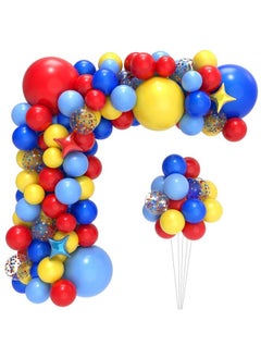 Carnival Circus Balloon Arch And Garland Kit With 117Pcs Red Blue Yellow Rainbow Latex Confetti Balloons Garland And Star Foil Balloons For Carnival Theme Birthday Party Decorations