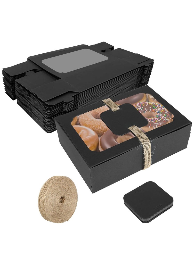 SYOSI - Cookie Boxes with Window, Black Brownie Cake Boxes with Cards, and Twine, Empty Sweet Bakery Boxes for Packaging Chocolate Strawberries, Donuts, Cookies, Muffins, Pastry and Pies (12 Pcs) - Image 1