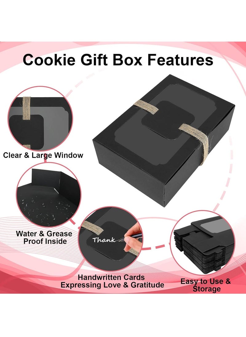 SYOSI - Cookie Boxes with Window, Black Brownie Cake Boxes with Cards, and Twine, Empty Sweet Bakery Boxes for Packaging Chocolate Strawberries, Donuts, Cookies, Muffins, Pastry and Pies (12 Pcs) - Image 1