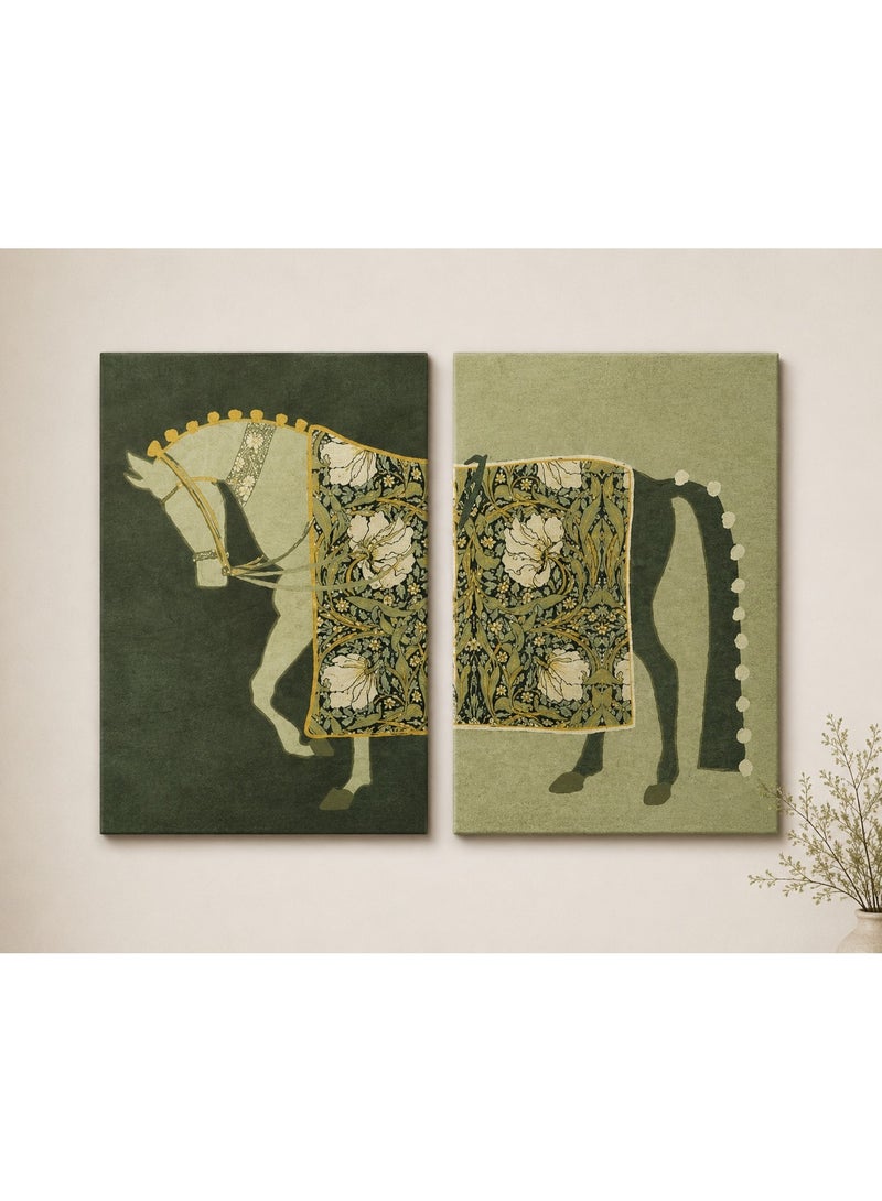ARS Horse Canvas Wall Art Set of 2 – Elegant Vintage Horse Painting Prints, Ready to Hang Stretched Canvas Artwork, Modern Wall Decor for Living Room, Bedroom, Office, Hallway & Home Decoration - Image 1
