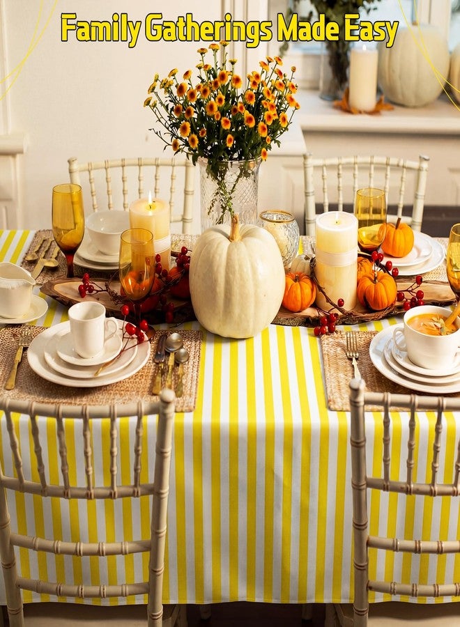 Moukeren 6 Pack Yellow and White Striped Tablecloths 54 x 108 Inch Waterproof Plastic Disposable Table Cover Stripe Rectangle Table Runner for Kitchen Outdoor Picnic Wedding Birthday Party - Image 4