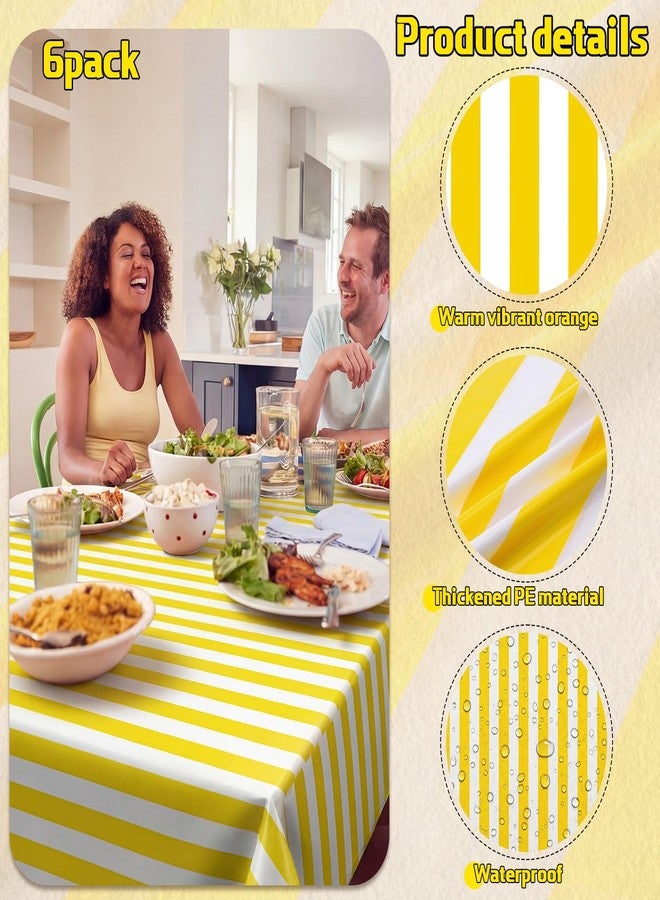 Moukeren 6 Pack Yellow and White Striped Tablecloths 54 x 108 Inch Waterproof Plastic Disposable Table Cover Stripe Rectangle Table Runner for Kitchen Outdoor Picnic Wedding Birthday Party - Image 3