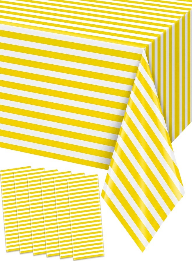 Moukeren 6 Pack Yellow and White Striped Tablecloths 54 x 108 Inch Waterproof Plastic Disposable Table Cover Stripe Rectangle Table Runner for Kitchen Outdoor Picnic Wedding Birthday Party - Image 1