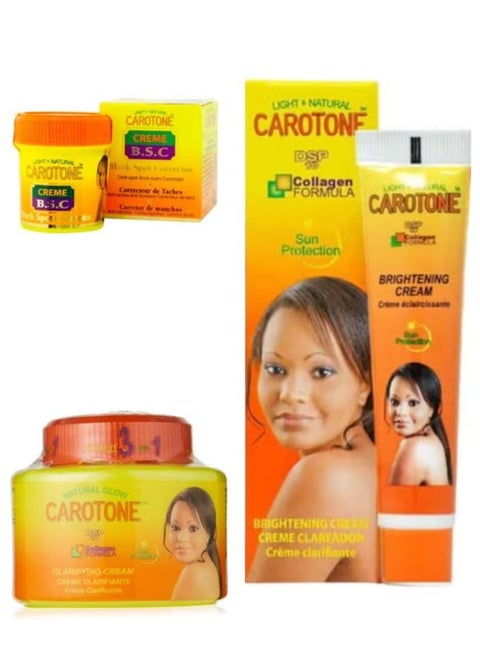 The Best Set of 3 Carotone Collagen Formula Brightening Cream 135ml Cream DSP10 With Collagen Formula Sun Protection 30 ml and Black Spot Corrector Creme 30ml