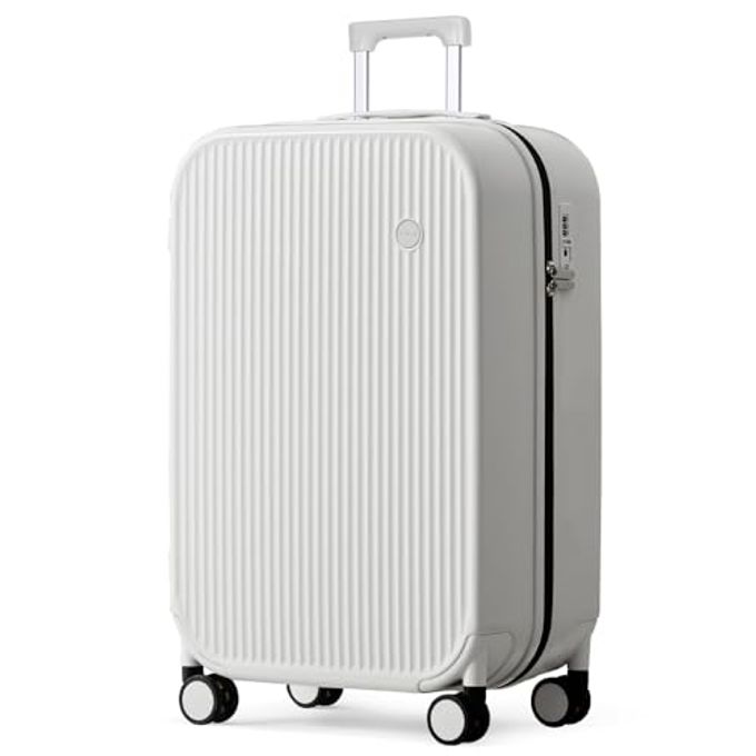 mixi 26 Inch Large Checked Luggage Pc Hardshell Suitcases With Wheels For Travel Woman Men, Smoke White - Image 4